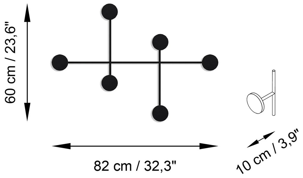 Nástěnný kovový věšák Dama 82 cm černý