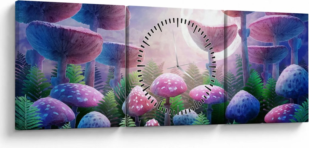 Obraz - Huby pri splne, grafika (s hodinami) (90x30 cm)