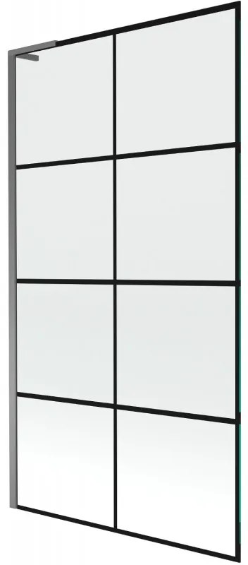 Mexen Next L, 1-krídlová vaňová zástena 100 x 150 cm, 6mm číre sklo-čierny vzor, grafitový profil, 895-100-000-03-77-95