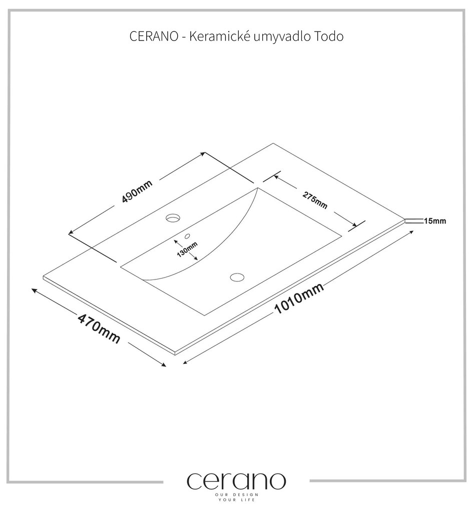 Cerano Todo, nábytkové keramické umývadlo 100x47 cm, biela lesklá, CER-CER-431599