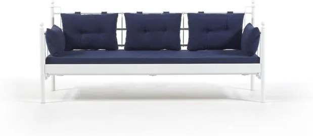 Tmavomodrá trojmiestna vonkajšia sedačka s bielou konštrukciou Lalas DKS, 96 × 209 cm