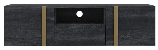 Závesná TV skrinka Verica 150 cm s výklenkom - charcoal / zlaté úchytky