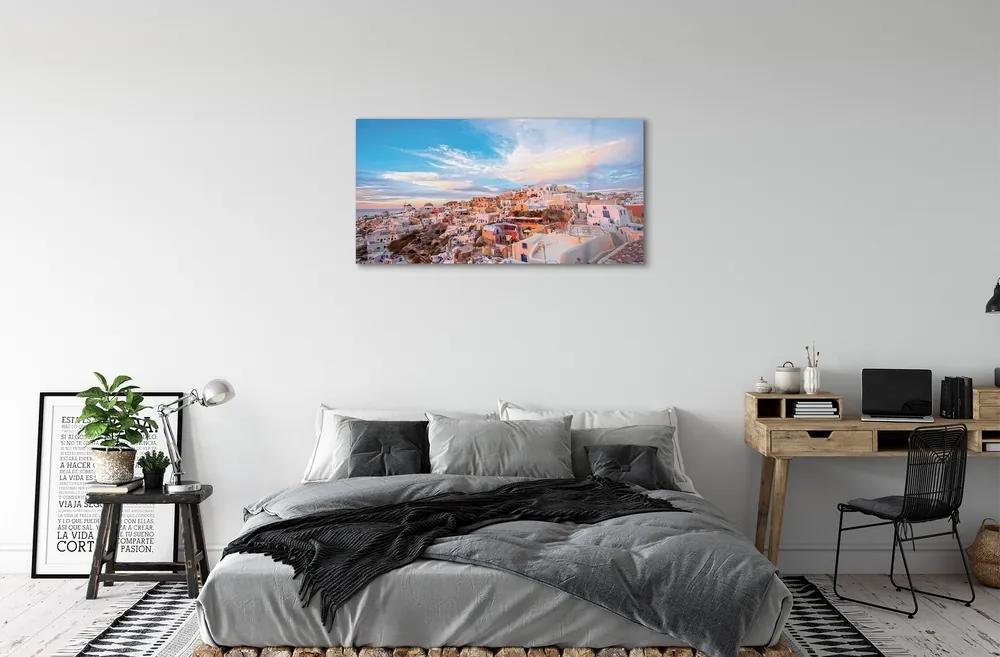 Sklenený obraz Grécko panorámu mesta západ slnka 120x60 cm