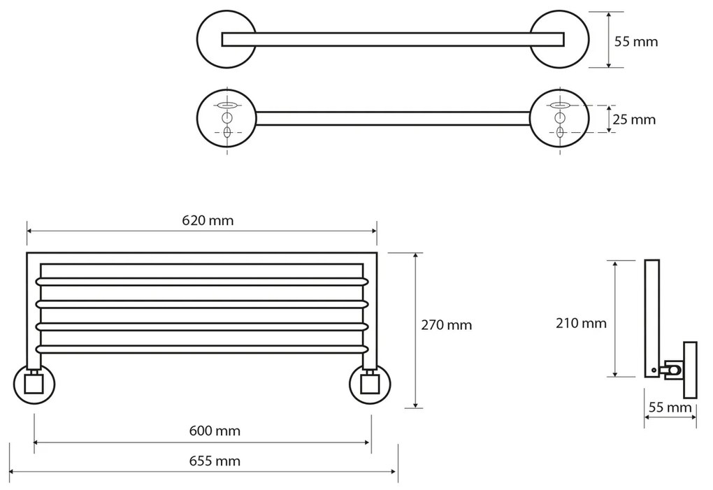 SAPHO XR420 X-Round polička na uteráky výklopná 65 cm, strieborná