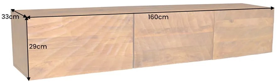 Dizajnová skrinka závesná pod TV Zorpi 160cm masívne mangové drevo / hnedá
