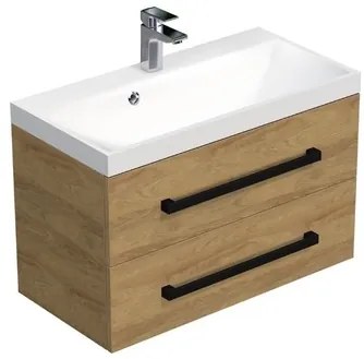 Kúpeľňová skrinka s čiernou úchytkou a umývadlom SAT Cube Way 80x53x40 cm dub Hickory mat CUBE2C80ZDH, 1 ks