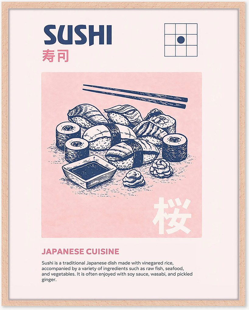 Ručne vyrobená nástenná dekorácia v ráme Sushi