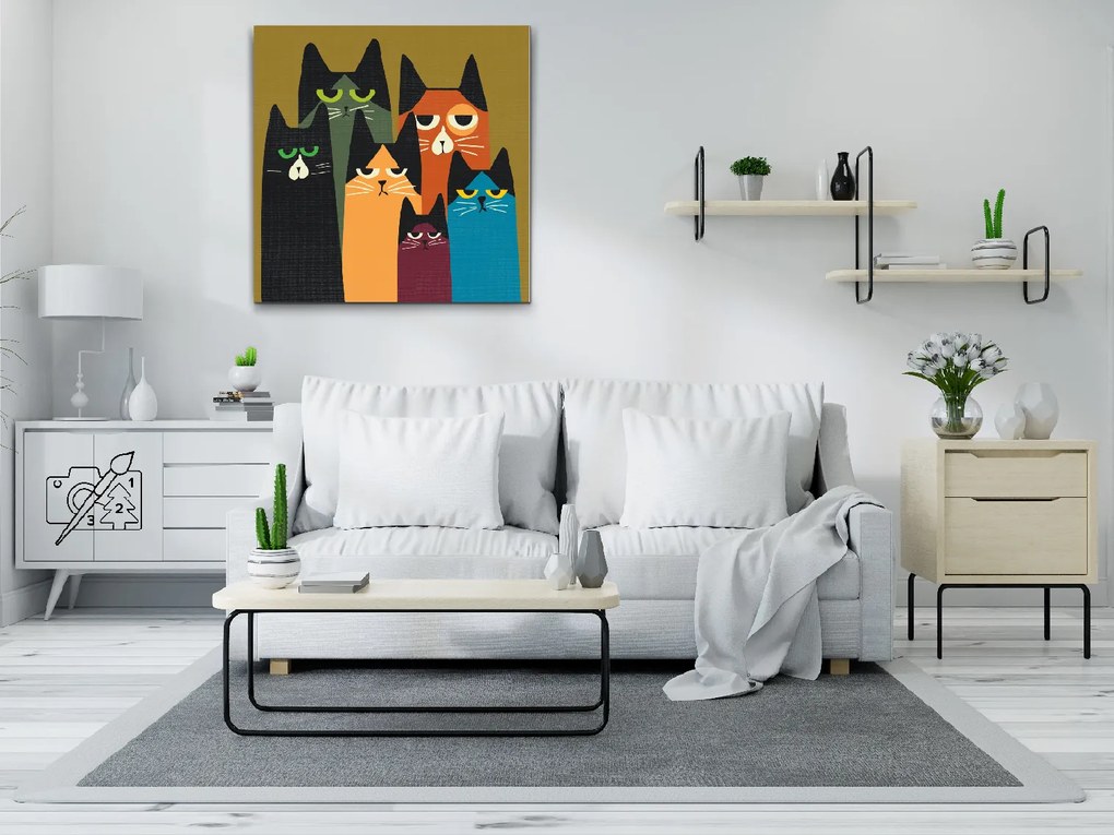 Gario Maľovanie podľa čísel Mačacia banda Rozmery: 50 x 50 cm, Rámovanie: S vnútorným rámom