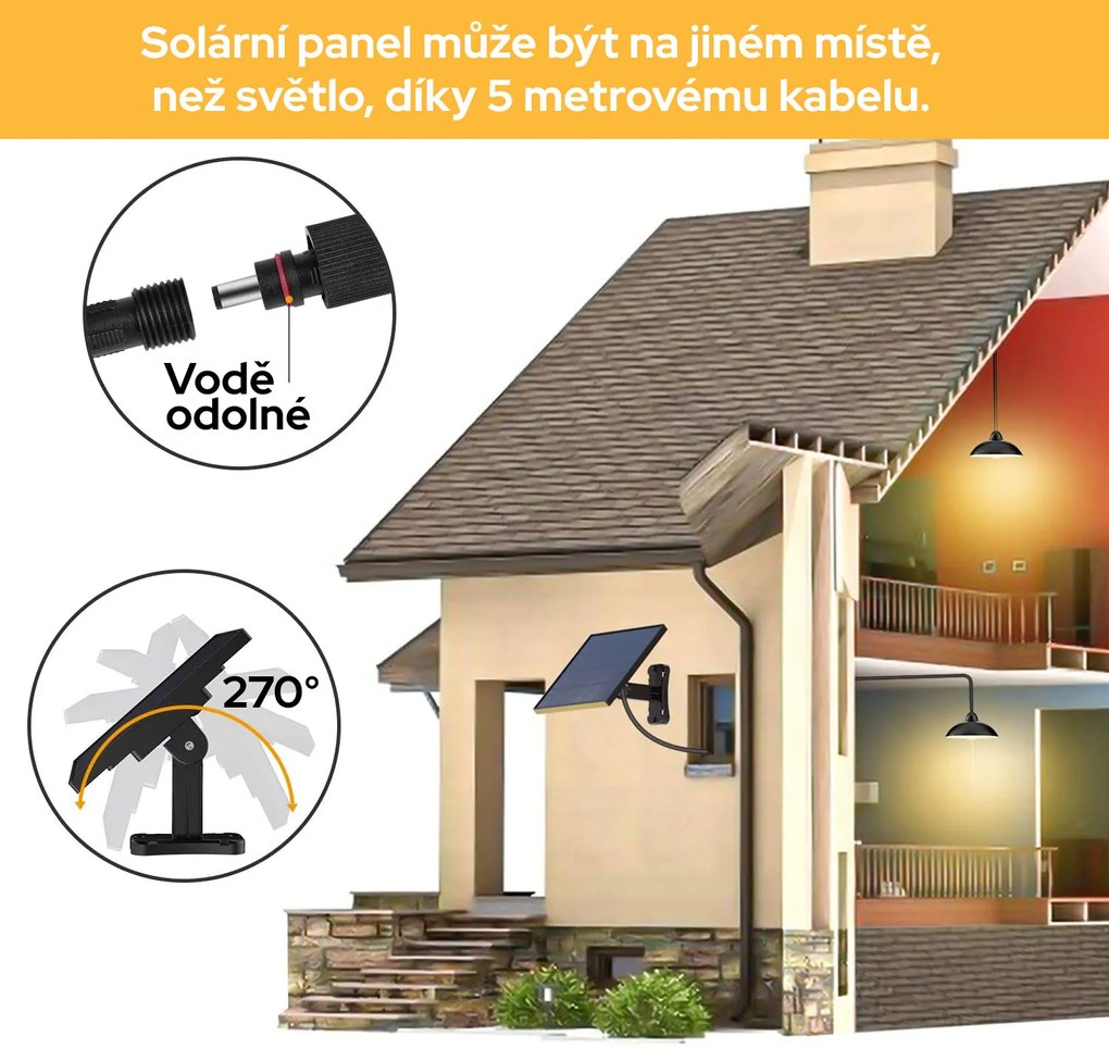 Bezdoteku LEDSolar 12 solárna závesná lampa na záhradu s diaľkovým ovládaním, iPRO, 8W, studená farba