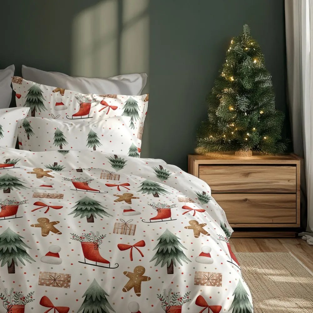 Vianočné bavlnené posteľné obliečky – motív Medovníček a Vianočný les - 100% bavlna - 70 x 90 cm + 140 x 200 cm