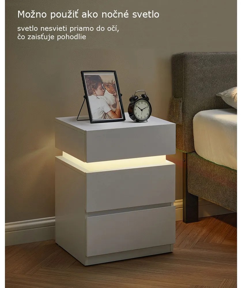 Nočný stolík s podsvietením DAVY, 40x35x55cm, biela Vasagle