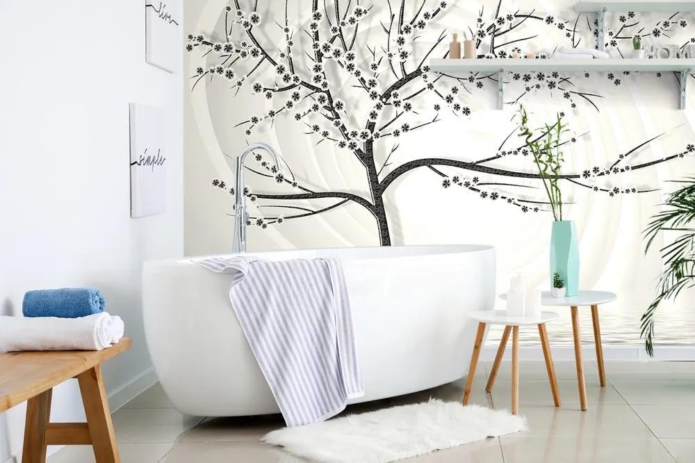 Samolepiaca tapeta moderný čiernobiely strom na abstraktnom pozadí - 150x100