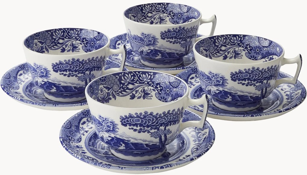 Šálky na čaj's podšálkami Blue Italian, 4 ks