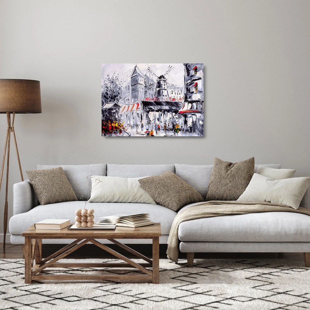 Sklenený obraz - Ulica v Paríži, olejomaľba (70x50 cm)