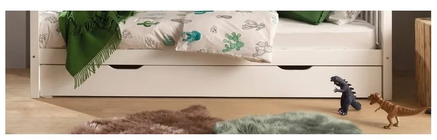 Biela domčeková detská posteľ z borovicového dreva s výsuvným lôžkom a úložným priestorom 90x200 cm DALLAS – Vipack