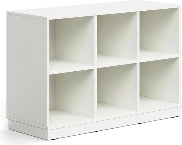 Úložná skrinka CASPER, 6 priehradiek, so soklom, biela