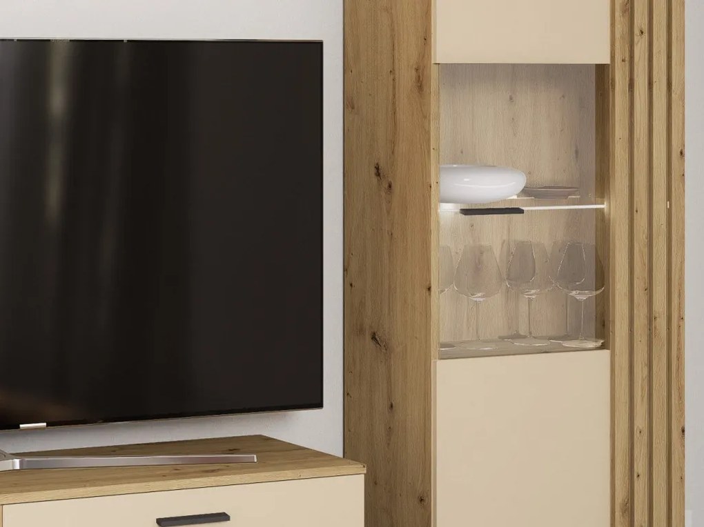 Obývacia stena Gatwick, dub artisan/kašmírová béžová, s osvetlením