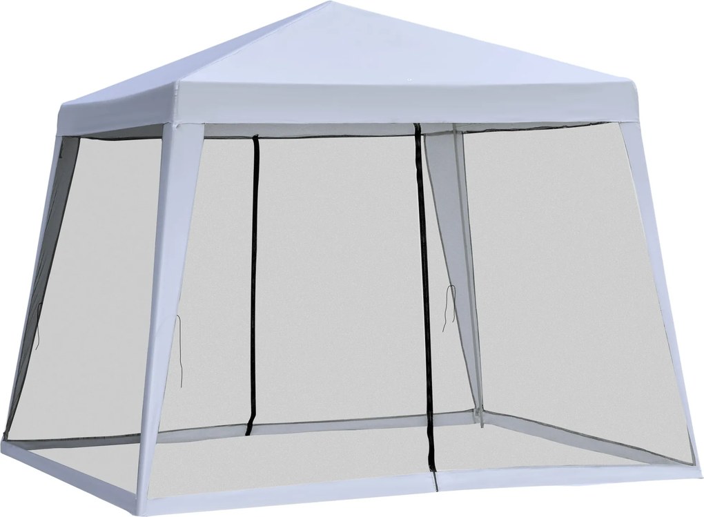 Pavilón Outsunny záhradný stan s moskytiérou, vodeodolný, kov + polyester, šedý 3 x 3 m | Aosom