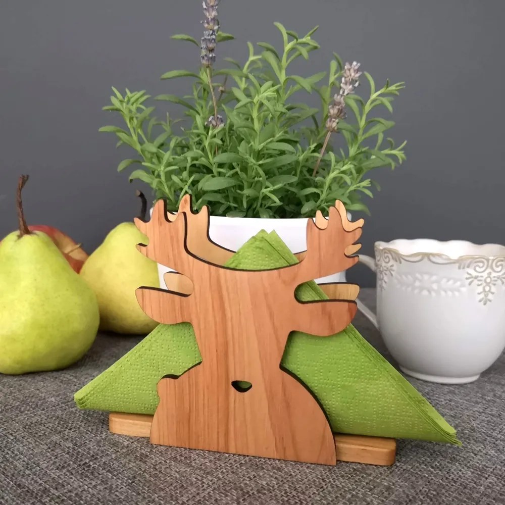 AMADEA Drevený stojan na obrúsky v tvare jeleňa, masívne drevo, veľkosť 13 cm