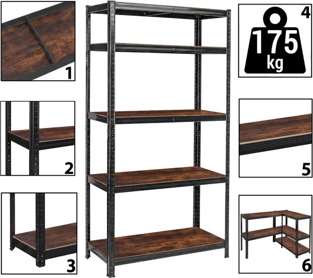 Regál 180x90x40 cm čierny / hnedý