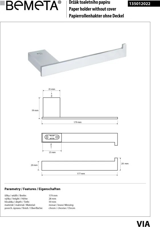 Bemeta Design VIA: Držiak toaletného papiera - 135012022
