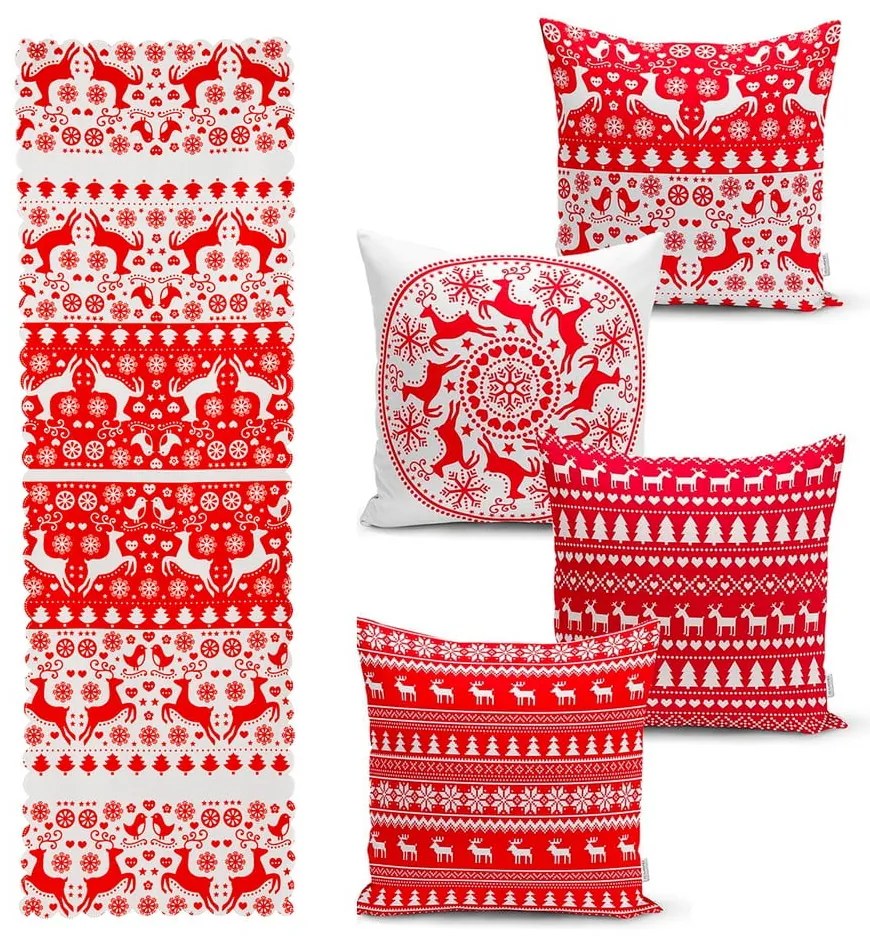 Súprava 4 vianočných obliečok na vankúš a behúň na stôl Minimalist Cushion Covers Christmas