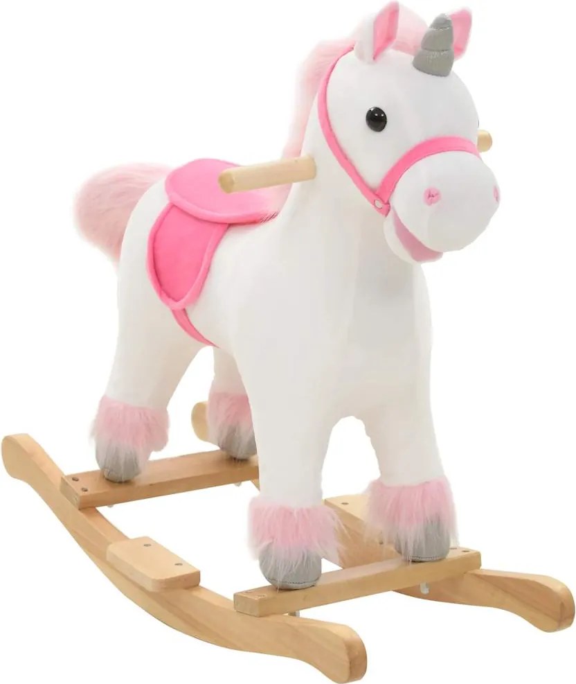vidaXL Hojdacie zvieratko jednorožec plyšový 65x32x58 cm bielo-ružové