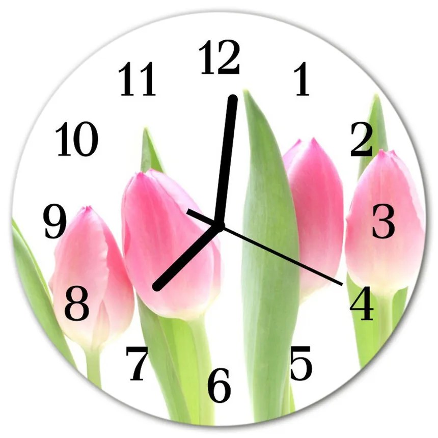 Nástenné sklenené hodiny Tulipány fi 30 cm