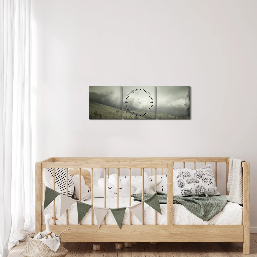 Obraz krajiny pred búrku (s hodinami) (90x30 cm)