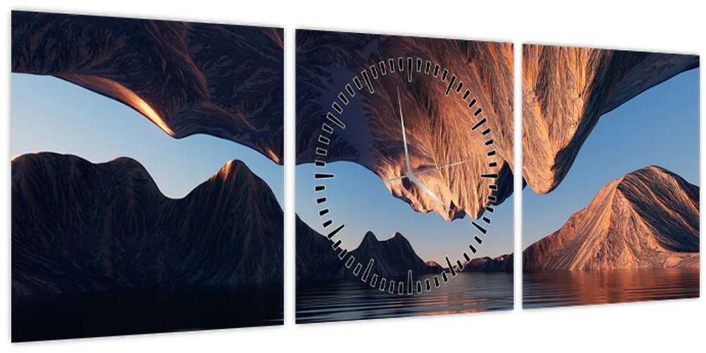 Obraz - 3D útesy (s hodinami) (90x30 cm)