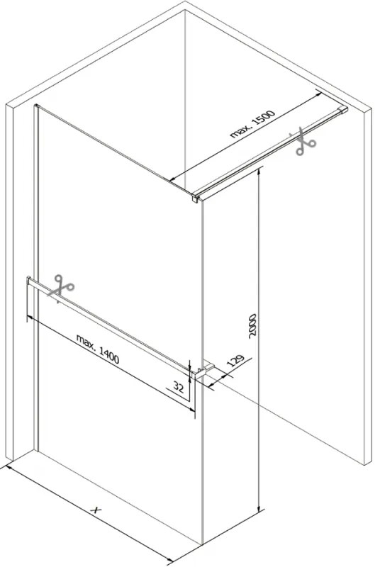 Mexen Kioto, sprchová zástena s poličkou a držiakom na uteráky 80 x 200 cm, 8mm číre sklo s bielym vzorom, profil ružové zlato, 800-080-121-60-85