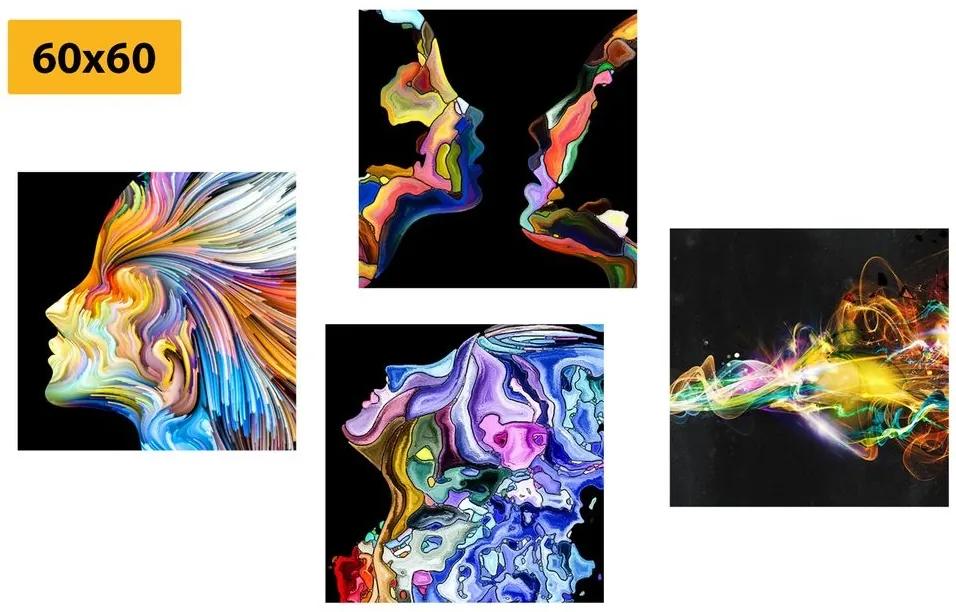 Set obrazov farebná abstrakcia na čiernom pozadí - 4x 40x40