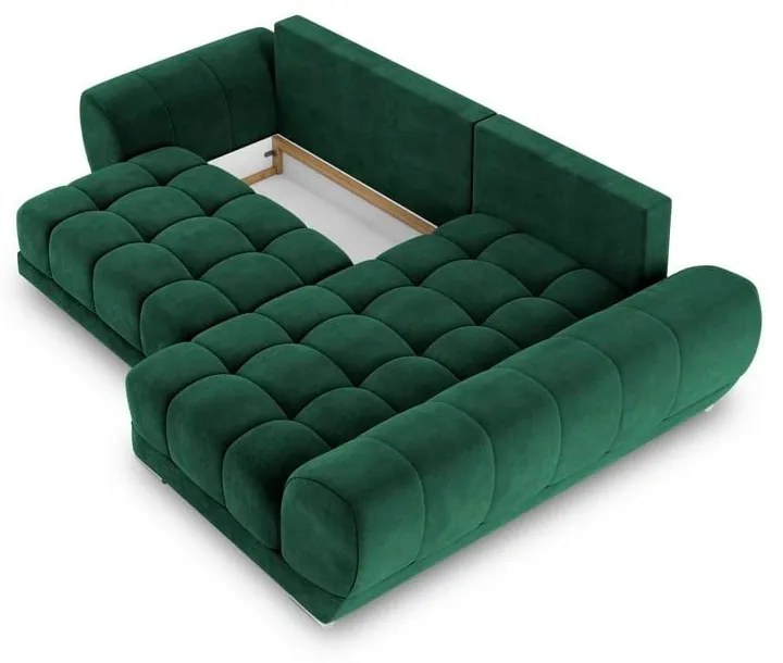 Tmavozelená rozkladacia rohová pohovka so zamatovým poťahom Windsor & Co Sofas Nuage, pravý roh