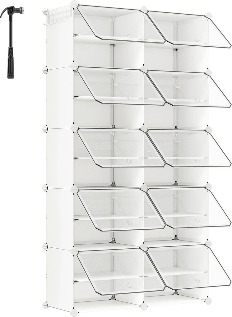 XXXLutz REGÁL NA TOPÁNKY, biela, priehľadné, 83/156/32 cm - Online Only drobný nábytok - 002543059801