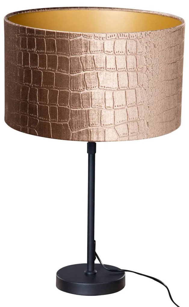 Stolová lampa čierna s zamatovým tienidlom s dizajnom krokodílej kože 35 cm - Parte