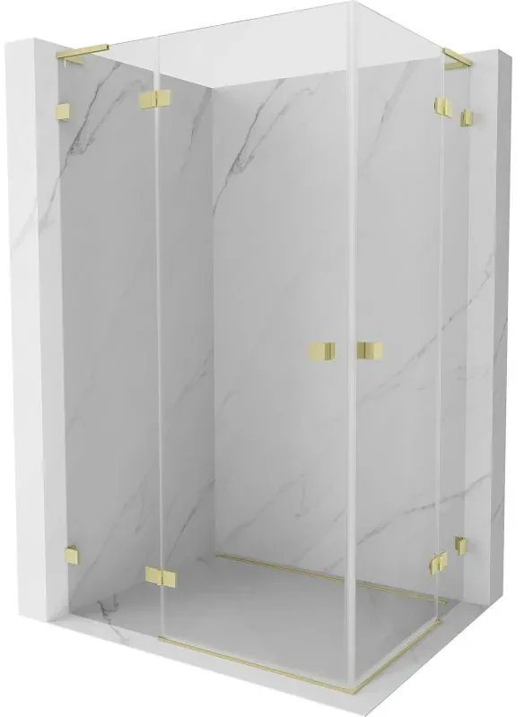 Mexen Lunar, L Duo výklopný sprchový kút 100 x 85 cm, 8mm číre sklo, zlatý matný profil, 834L-100L-085P-55-00