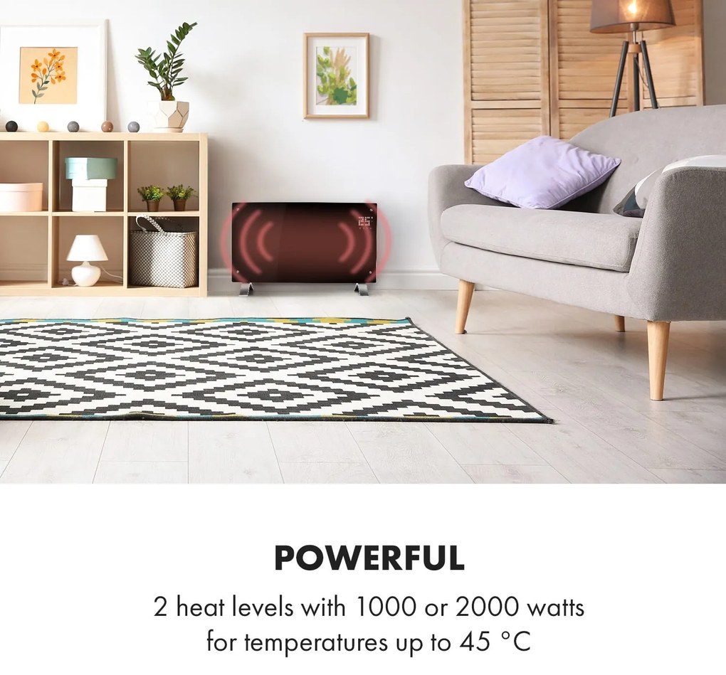 Klarstein Bornholm Curved Smart, konvektor, 2000 W, ovládanie cez aplikáciu, čierny