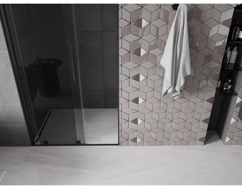 Mexen Velar, posuvné sprchové dvere do otvoru 90 cm, 8mm šedé sklo, čierna matná, 871-090-000-41-70