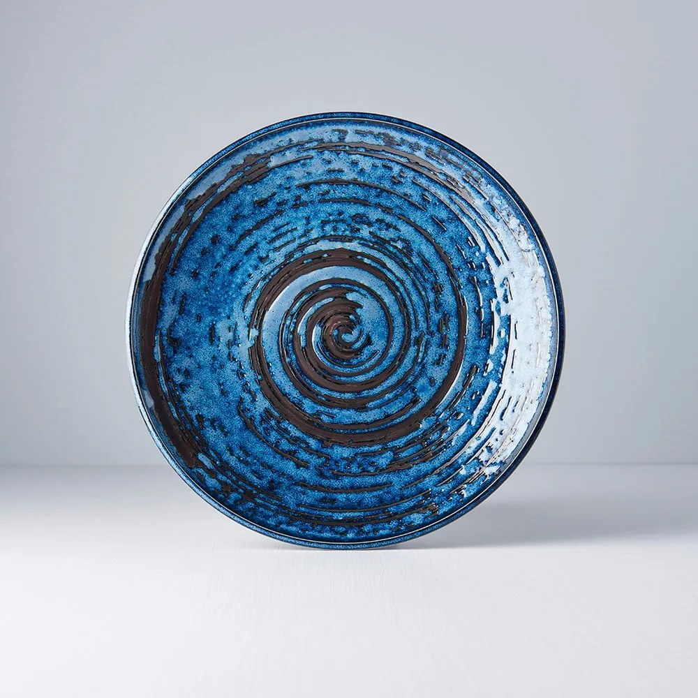 Modrý keramický tanier Mij Copper Swirl, ø 25 cm