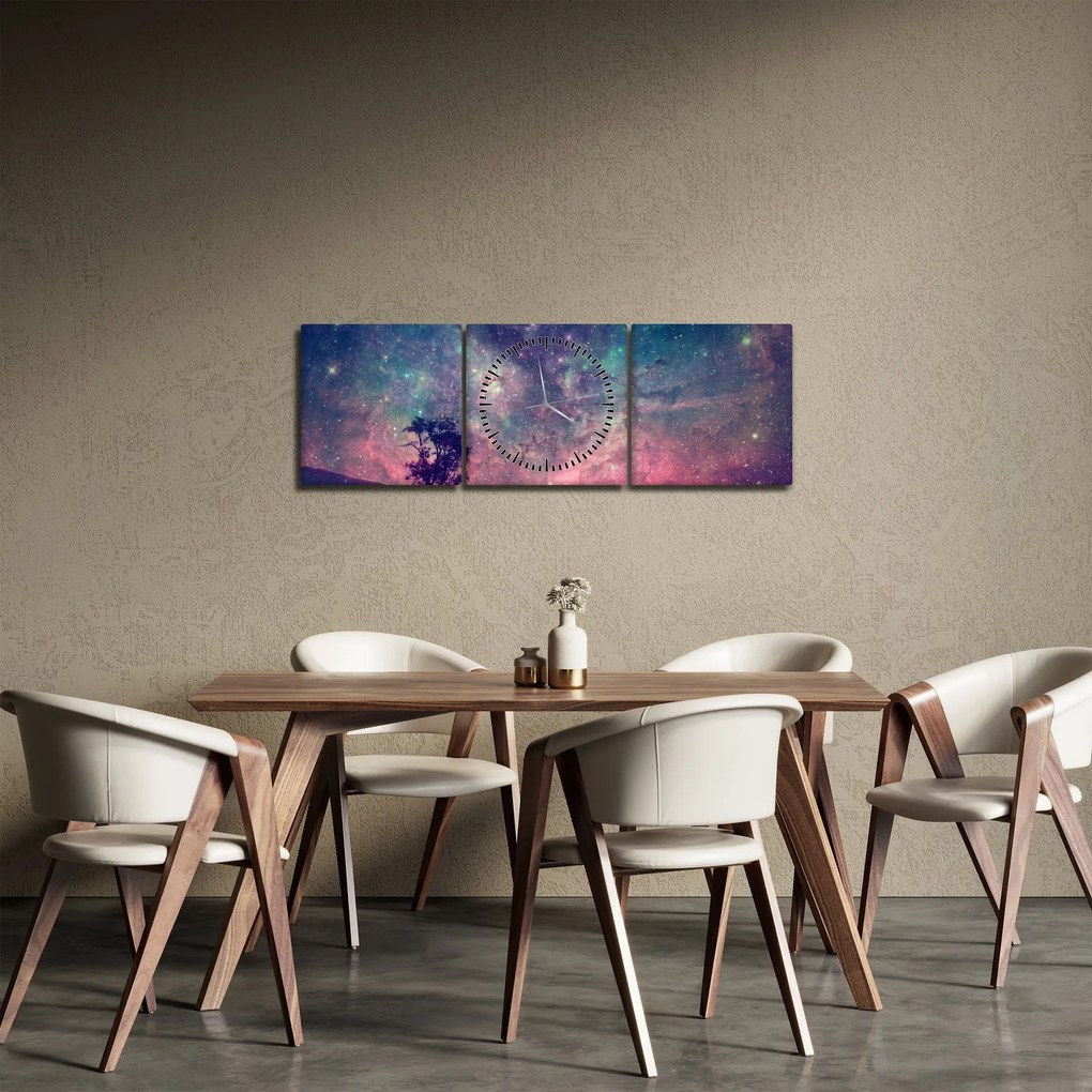 Obraz - Nadpozemská nočná obloha (s hodinami) (90x30 cm)