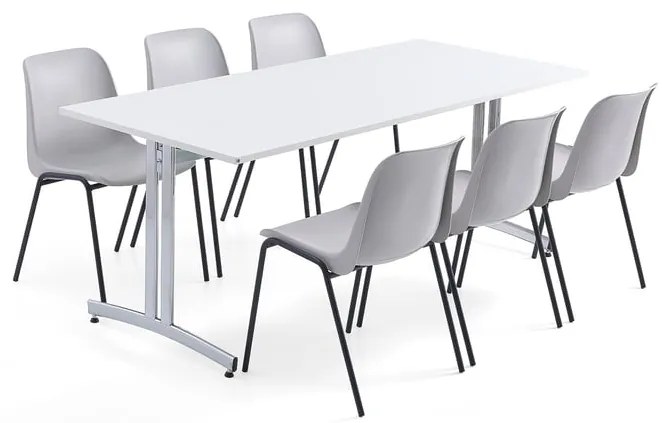 Zostava nábytku SANNA + SIERRA, 1 stôl + 6 stoličiek, šedá/čierna