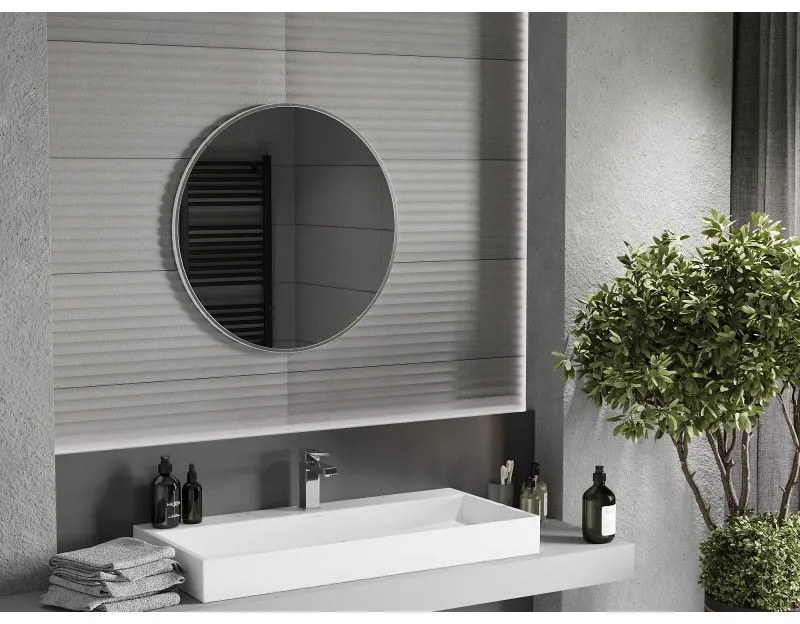 Mexen Loft, okrúhle kúpeľňové zrkadlo 70 cm, farba rámu brúsená oceľ, 9850-070-070-000-10