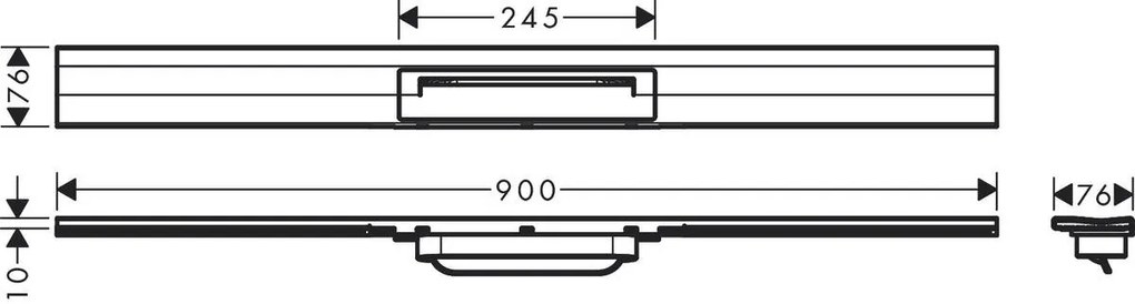 Hansgrohe RainDrain Flex, vrchná sada sprchového žľabu 900, skracovateľný, pre inštaláciu ku stene, čierna matná, HAN-56052670