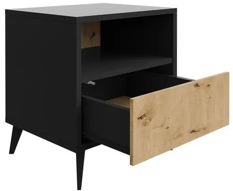 Nočný stolík OVESSI 52x47 cm čierna/dub artisan