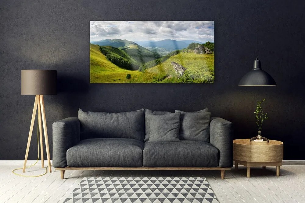 Obraz na akrylátovom skle Hora lúka krajina 120x60 cm