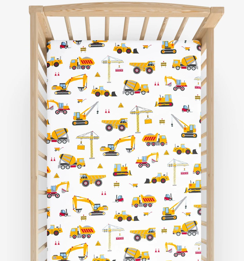 Goldea bavlnená napínacia plachta do detskej postieľky - nákladné autá a bagre 60 x 120 cm
