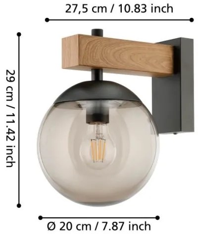 Eglo 900671 -Vonkajšie nástenné svietidlo BUFALATA 1xE27/40W/230V čierna/drevo IP44