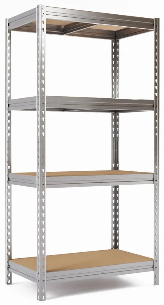 BULLRACK RIVET bezskrutkový kovový regál s drevenou DTD policou, 200x100x60 cm, 4 police, 450kg na policu, zinok