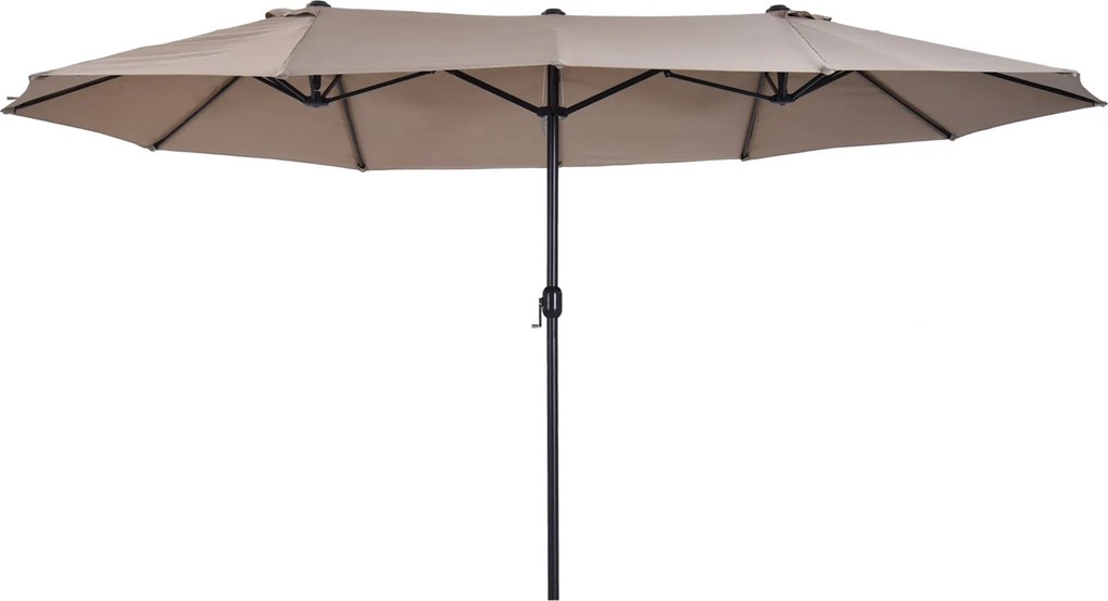 Outsunny Dvojitý Slnečník 455 x 265 cm, Parasol s UV ochranou a kľukou, Slnečník na balkón a pláž, Svetlo hnedá | Aosom