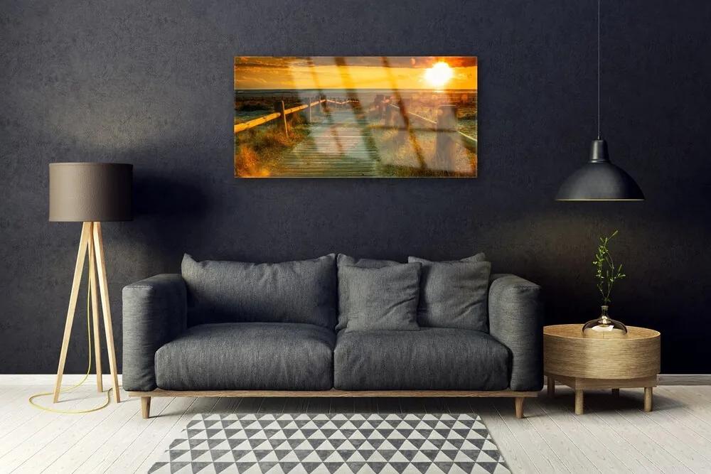 Obraz na skle Západ slnka architektúra 120x60 cm